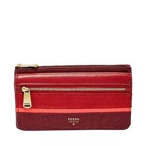 NWT Fossil RFID Preston Zip Clutch Wallet Midnight Crimson